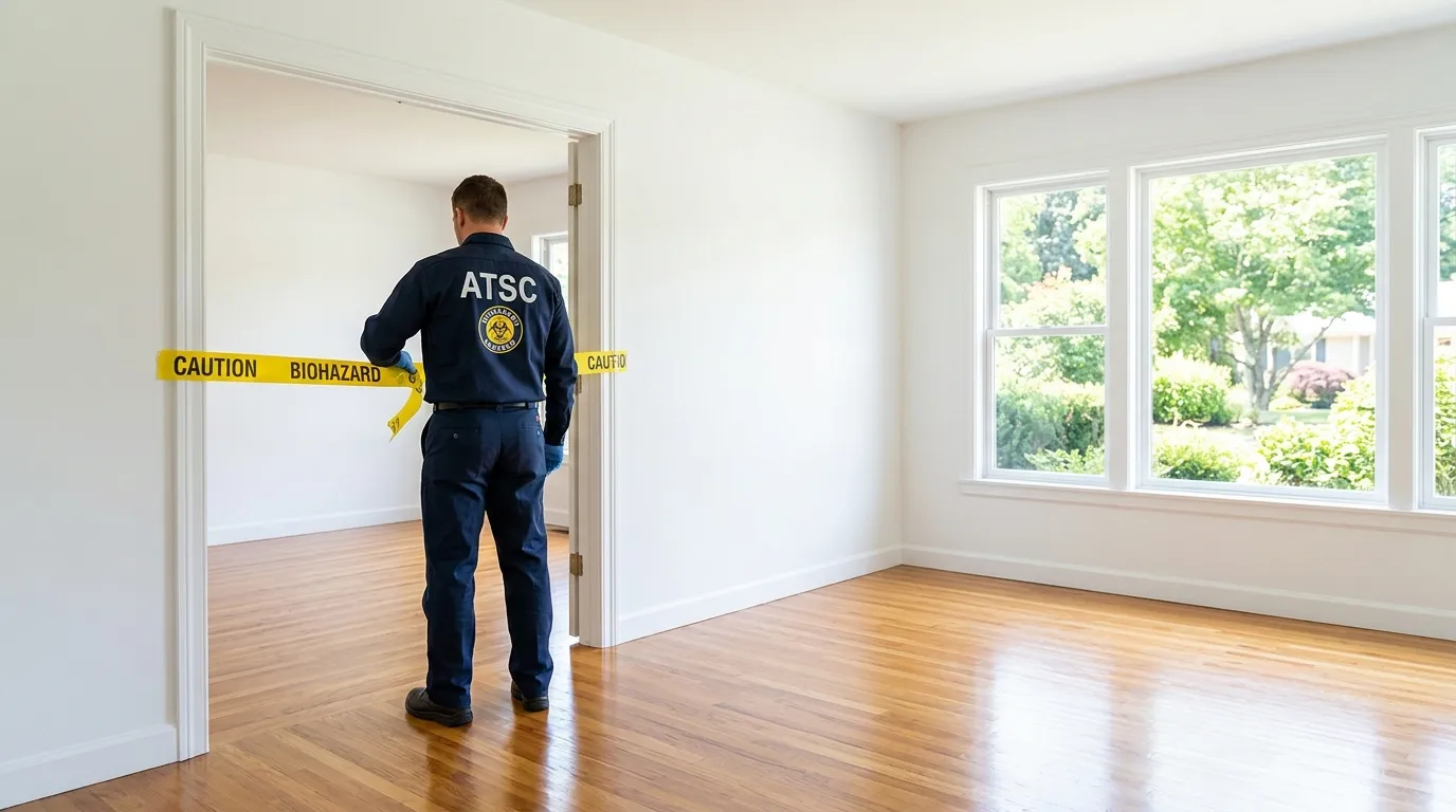 Certified biohazard cleanup crew performing Decomposition Cleanup in Brent